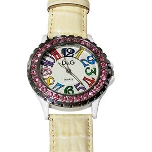 D&G Dolce & Gabbana Pink Crystal Multi Color Y2K Wrist‎ Watch